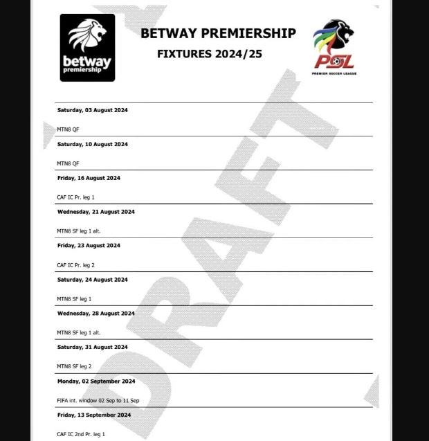 Betway PSL Fixtures